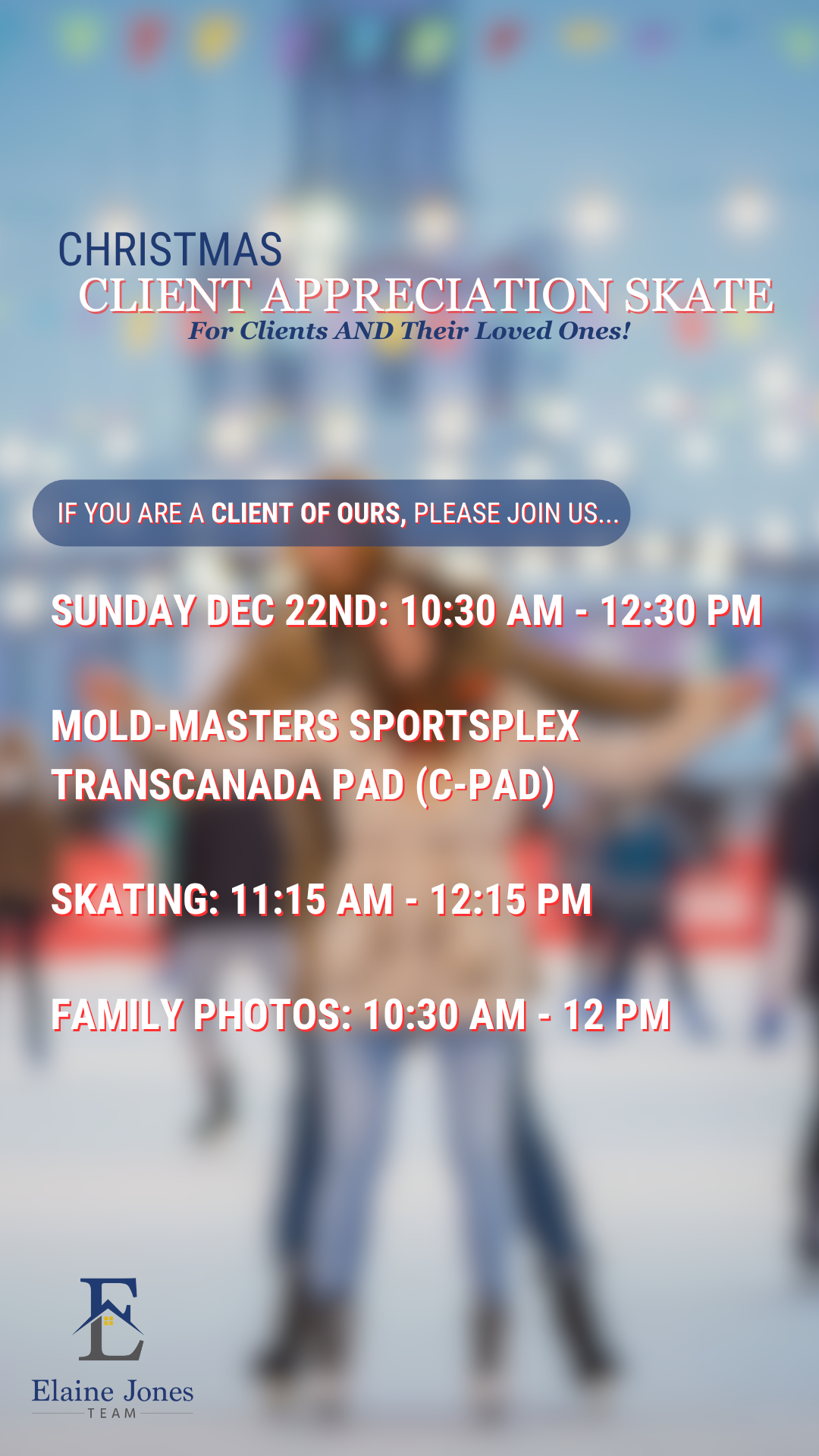 A poster for a christmas client appreciation skate.