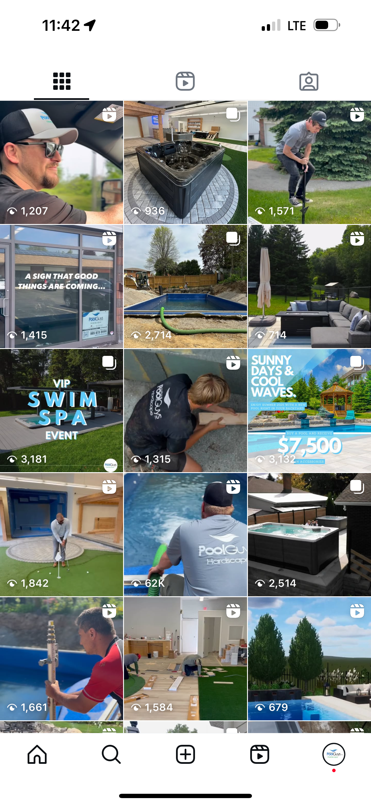 A collage of photos of a man working on a swimming pool.