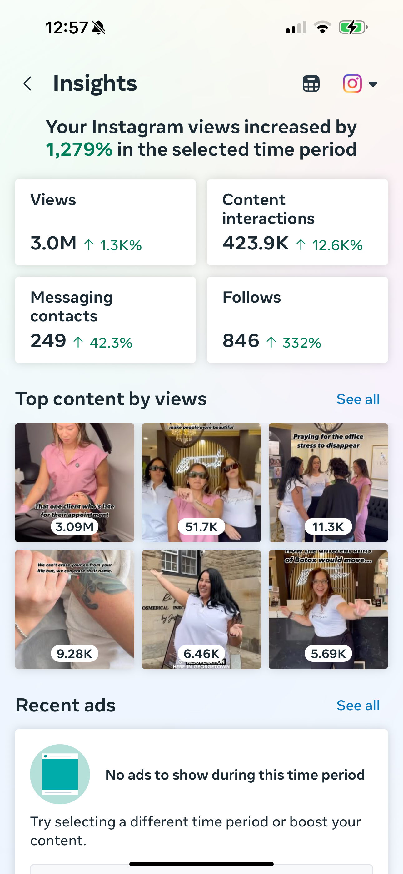 A screenshot of the insights page on a cell phone.
