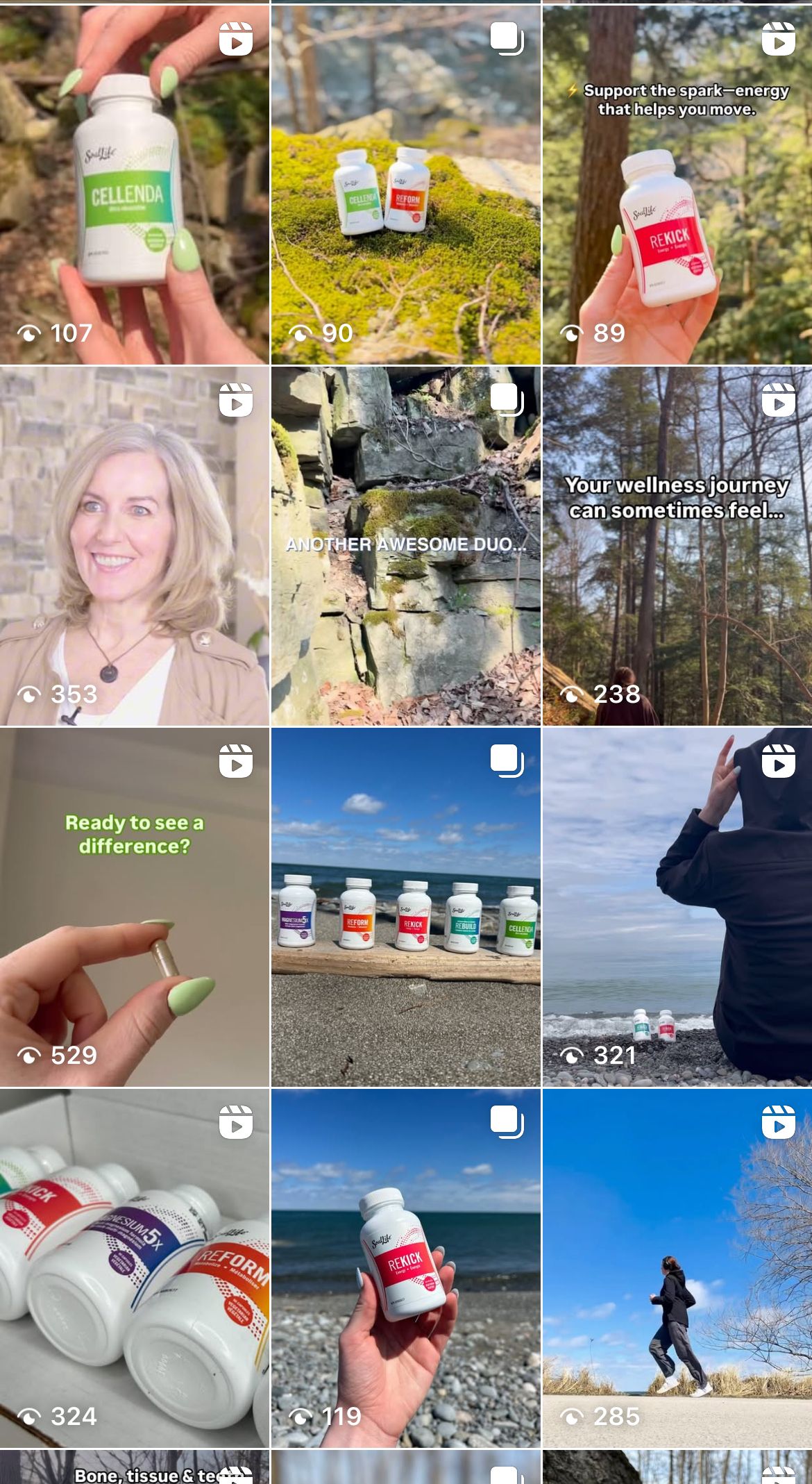 A collage of pictures of people holding bottles of pills.