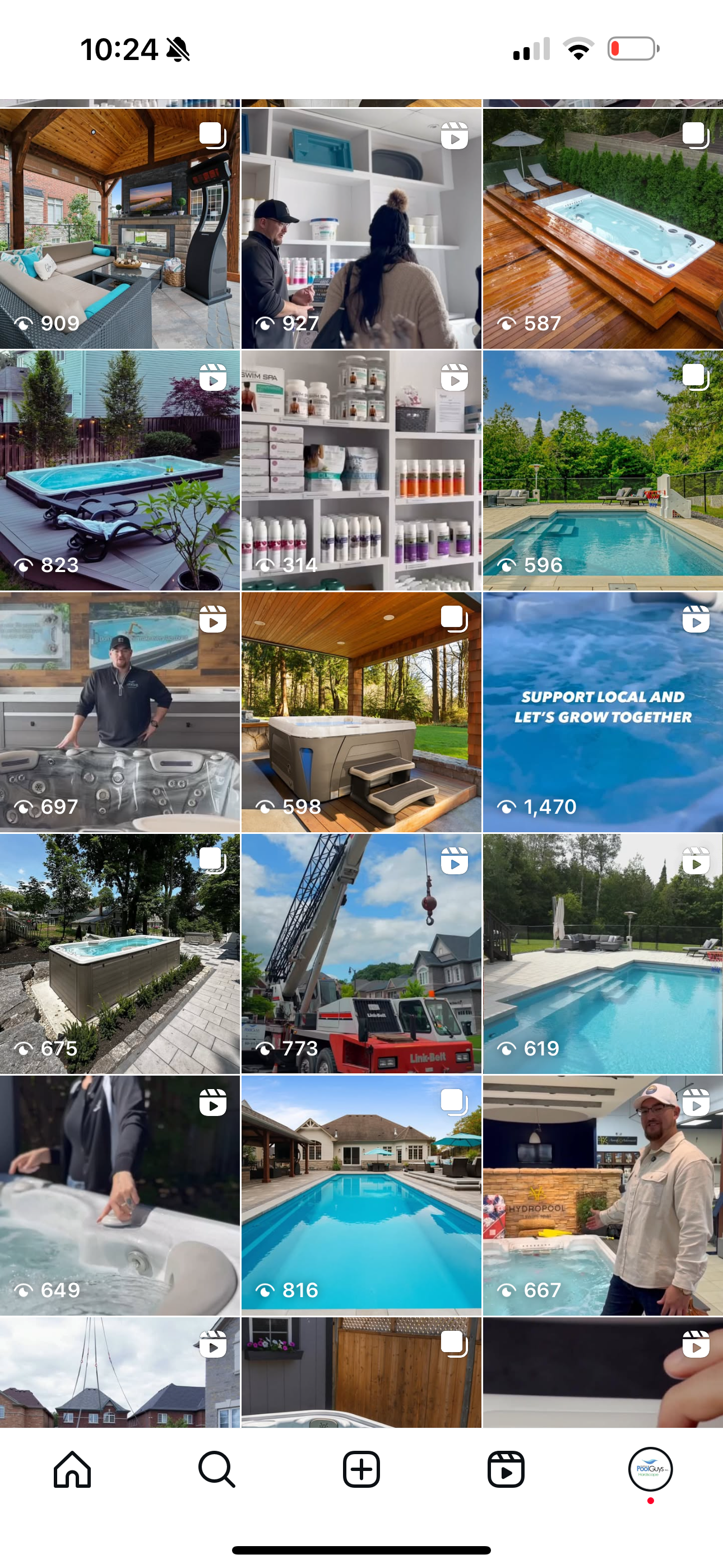 A collage of photos of a swimming pool on a cell phone.