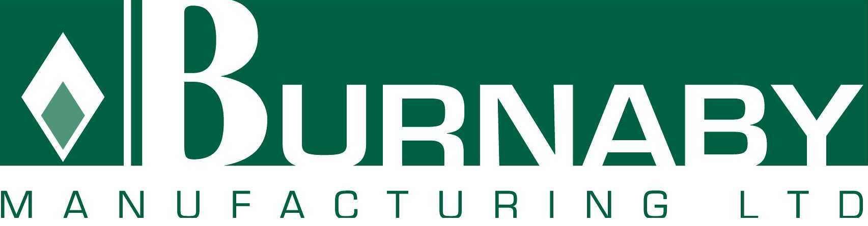 Logo for Burnaby Manufacturing LTD, white text on green background. Diamond and B letters are emphasized.