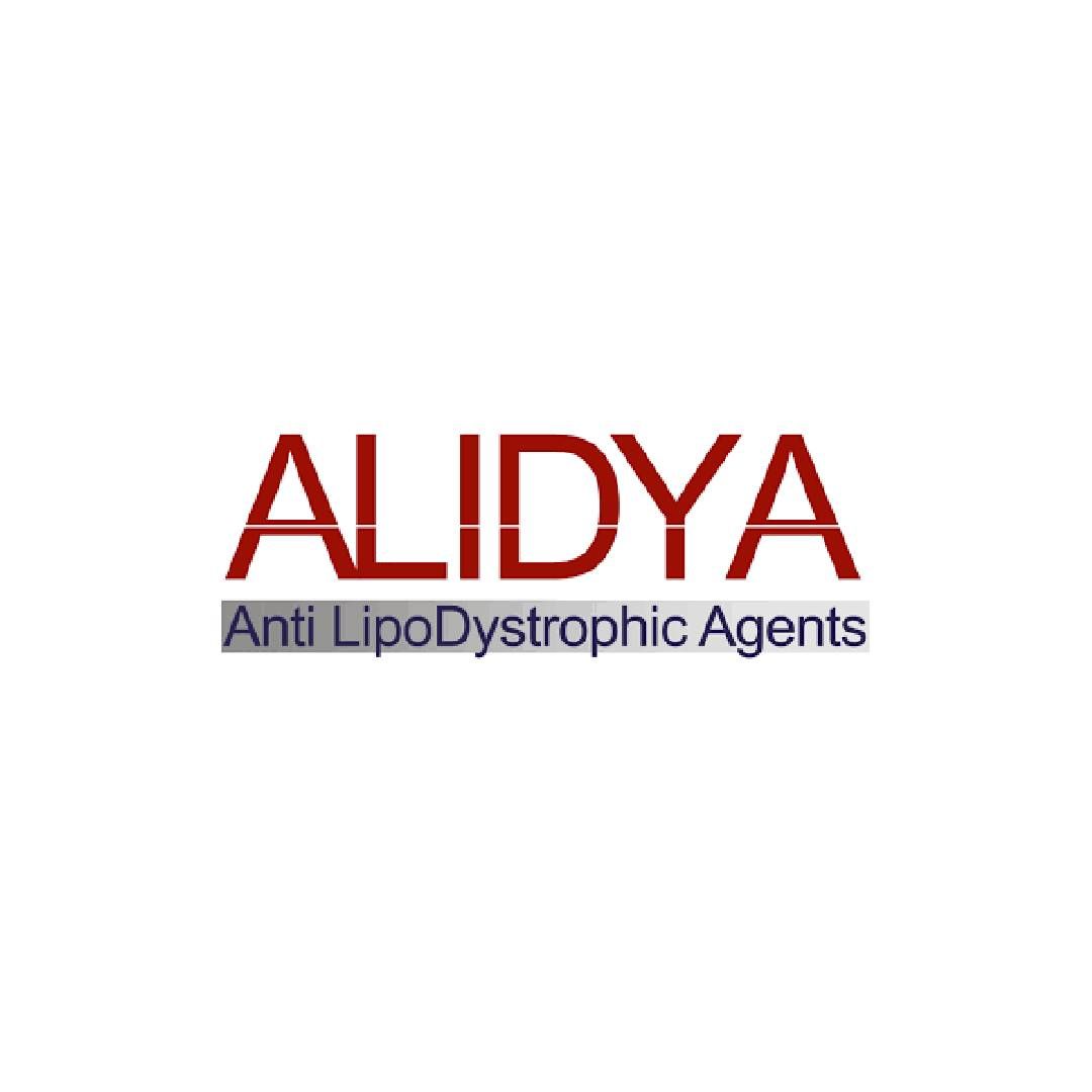 Logotipo de ALIDYA en rojo con el lema “Agentes antilipodistróficos” a continuación.