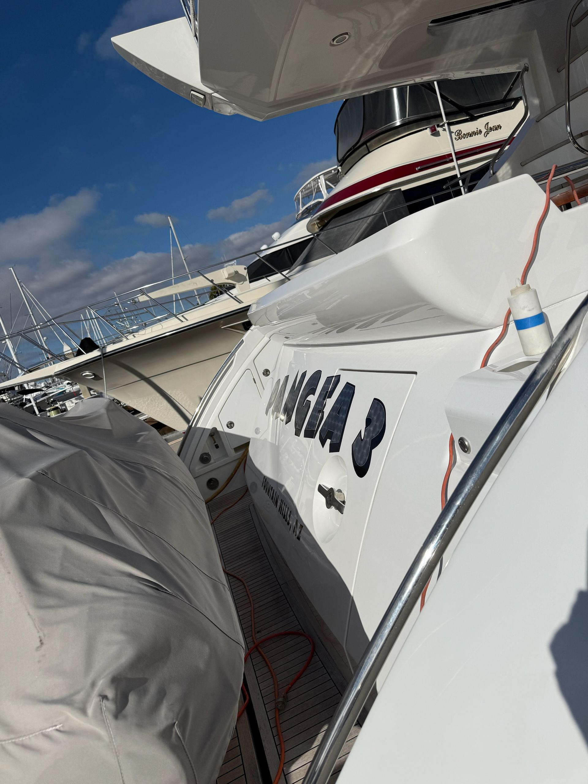 White yacht exterior after professional cleaning and detailing