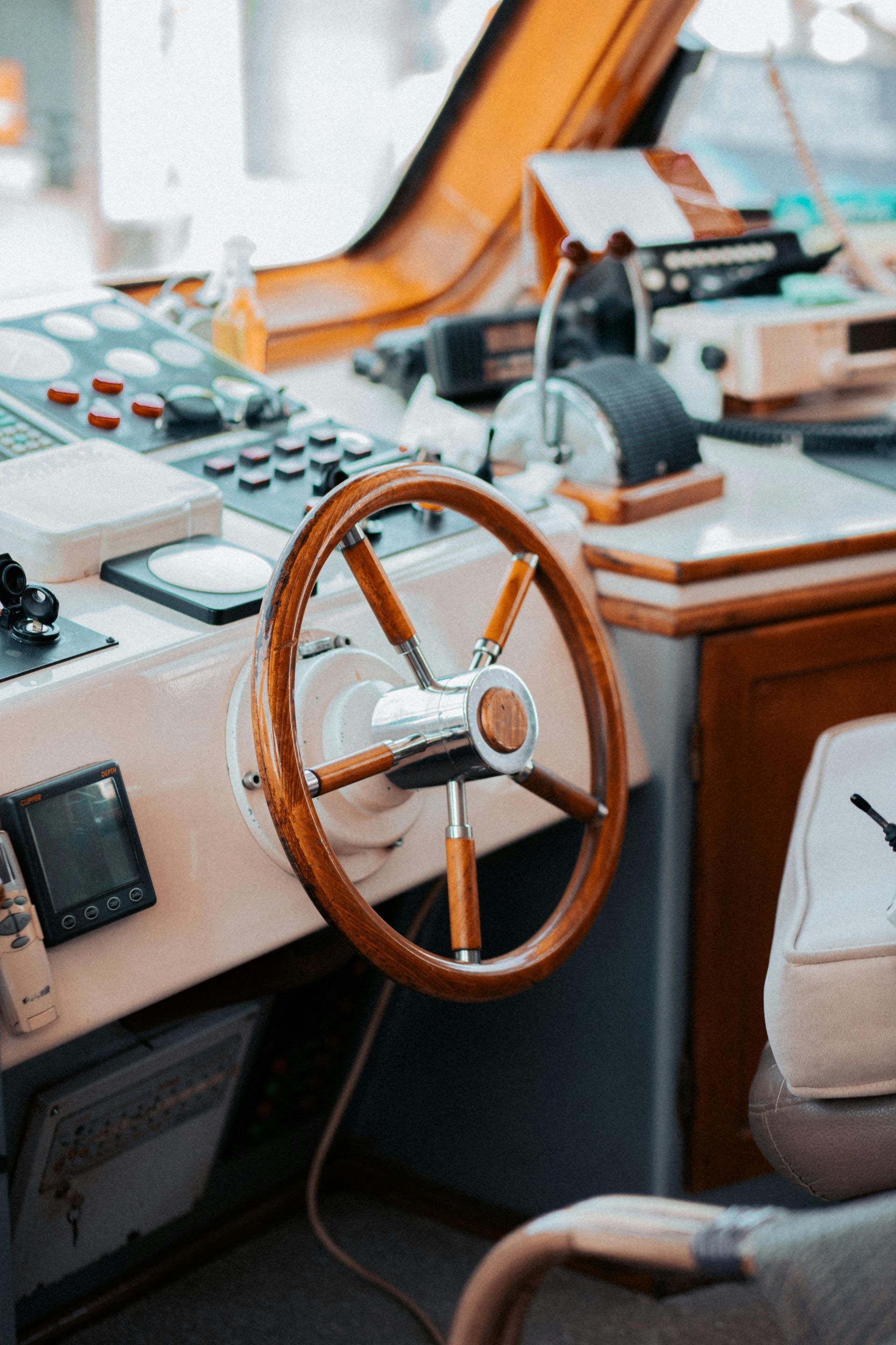 Yacht helm and navigation area prepared for safe vessel operation