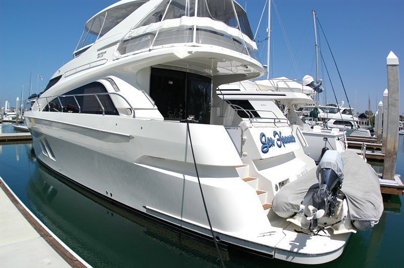 Detailed yacht stern docked at a San Diego marina