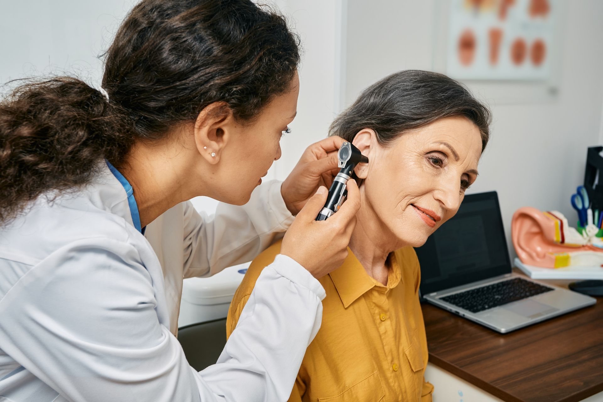 Hearing exam for elderly citizen people