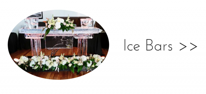 Decorated ice bars with white flowers and the text “Ice Bars >>”