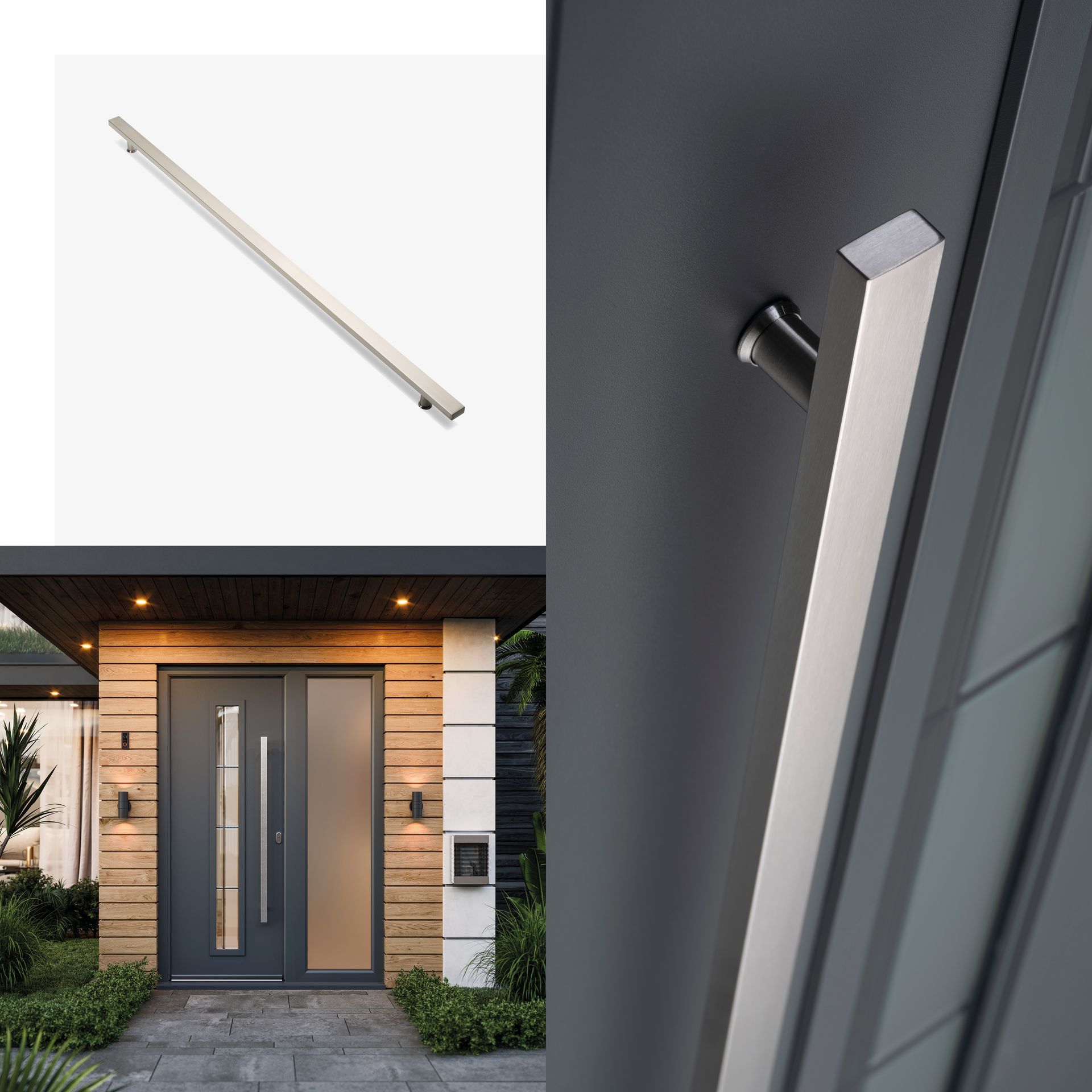 Showing bar handles for a composite door.