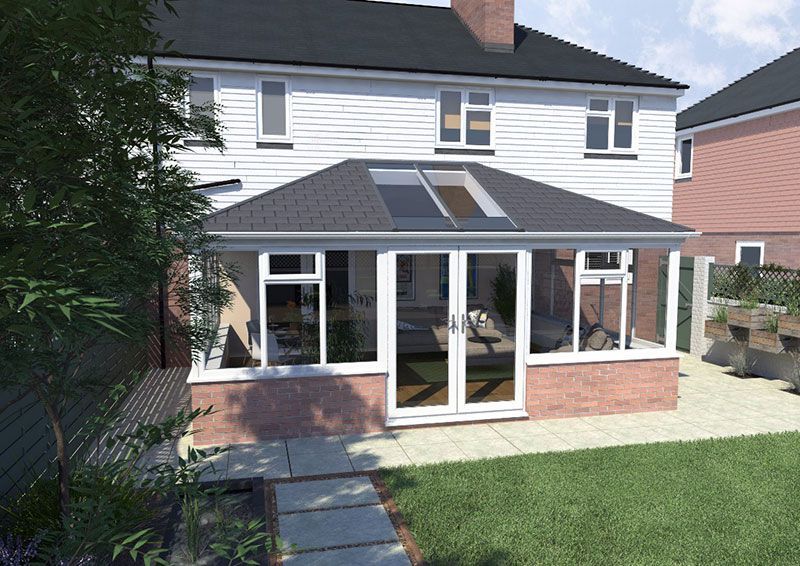 External view of a conservatory with a Warm Roof.