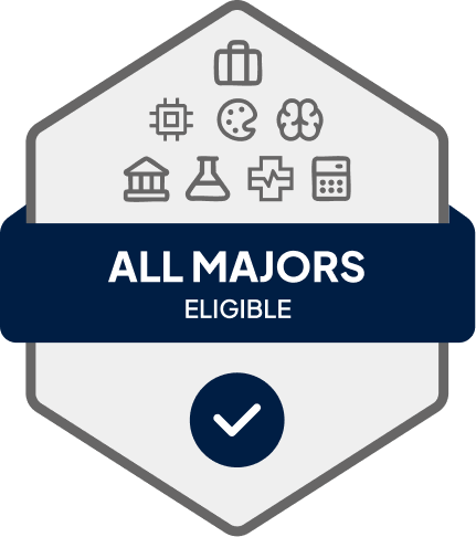 Badge with blue banner: 