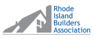 Rhode Island Builders Association logo with gray house graphic and blue text on white background
