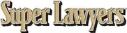 Gold “Super Lawyers” logo with black shadowed text