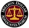 Million Dollar Advocates Forum logo with gold scales of justice on a burgundy circular seal