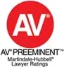 AV Preeminent Martindale-Hubbell Lawyer Rating logo in red, white, and black