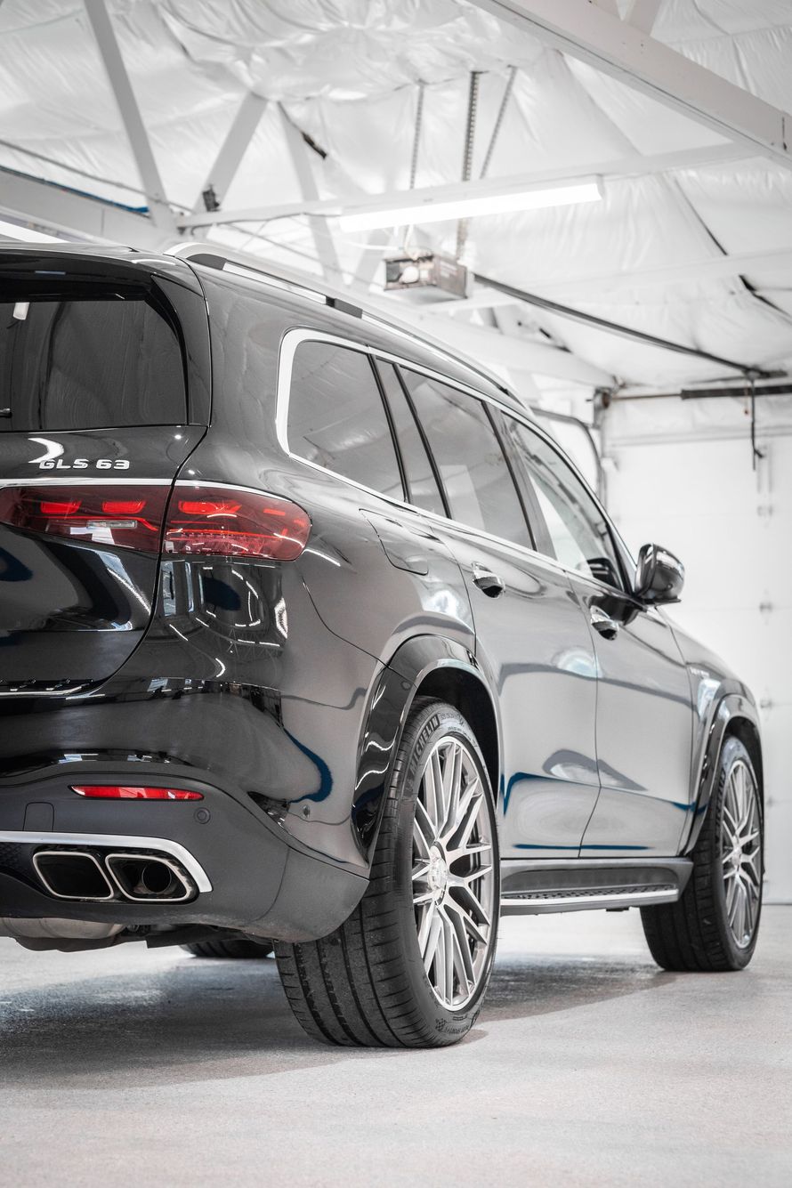 Freshly detailed black Mercedes GLS 63 AMG SUV at Integrity Auto Detail, St. Louis