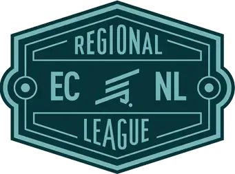 Teal and black ECNL Regional League logo with shield shape and stylized text