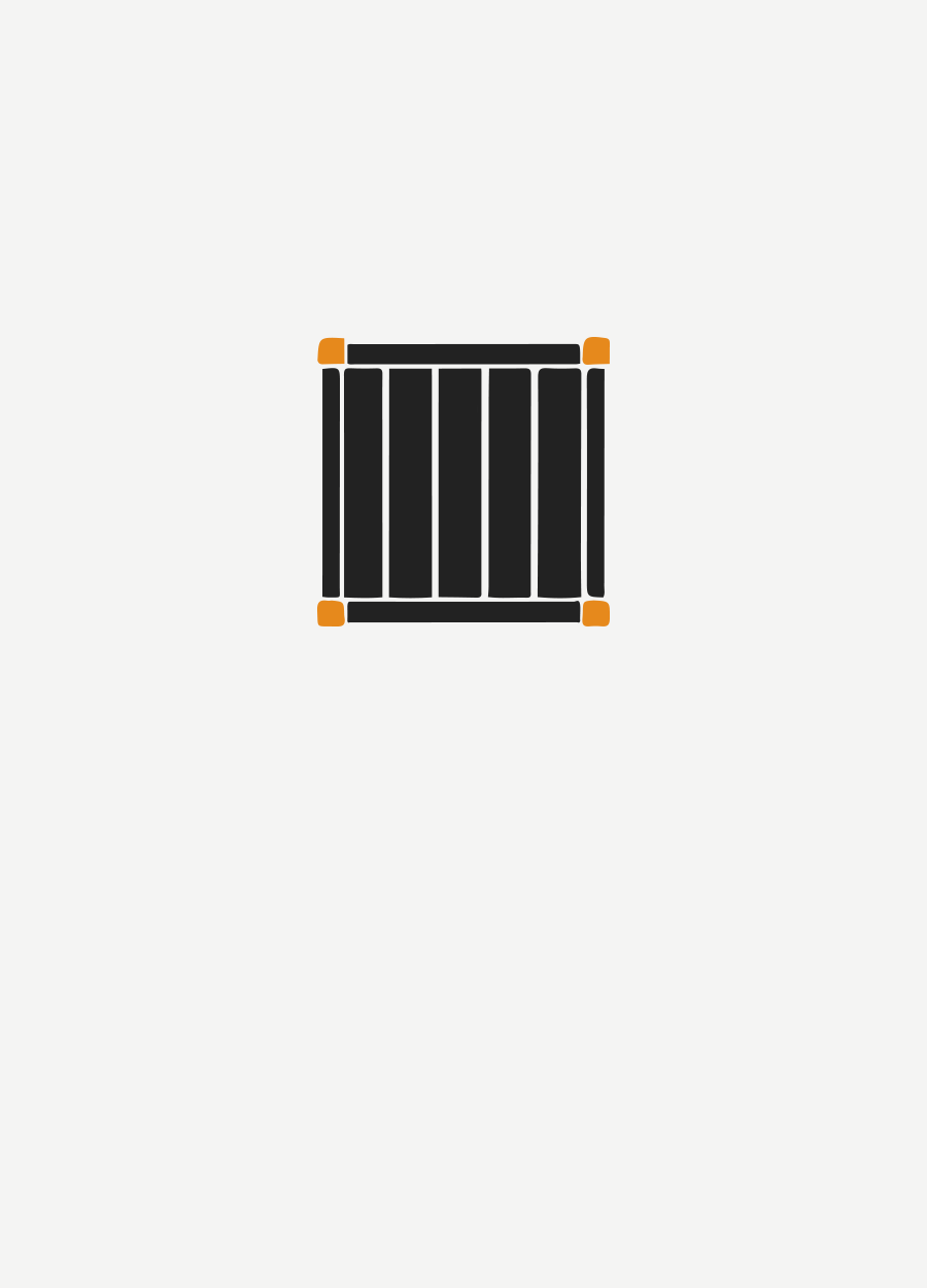 Black gate icon with orange selection handles on a white background