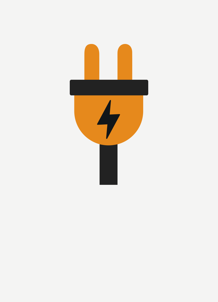 Orange electrical plug icon with a black lightning bolt