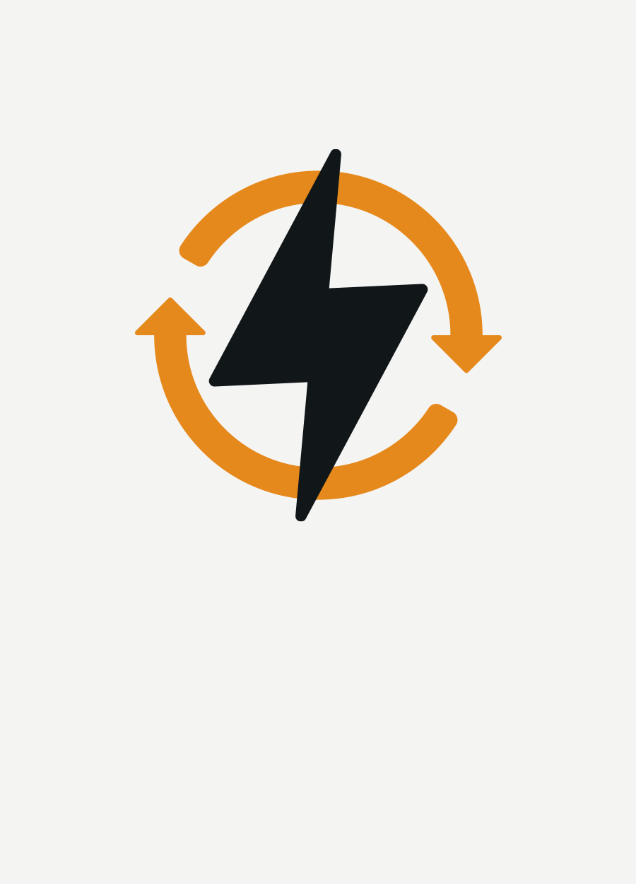 Black lightning bolt inside orange circular arrows on a light background.