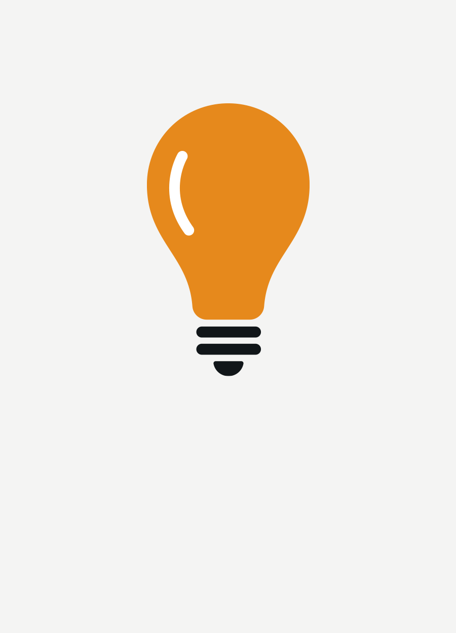 Orange lightbulb icon with a small black base on a white background