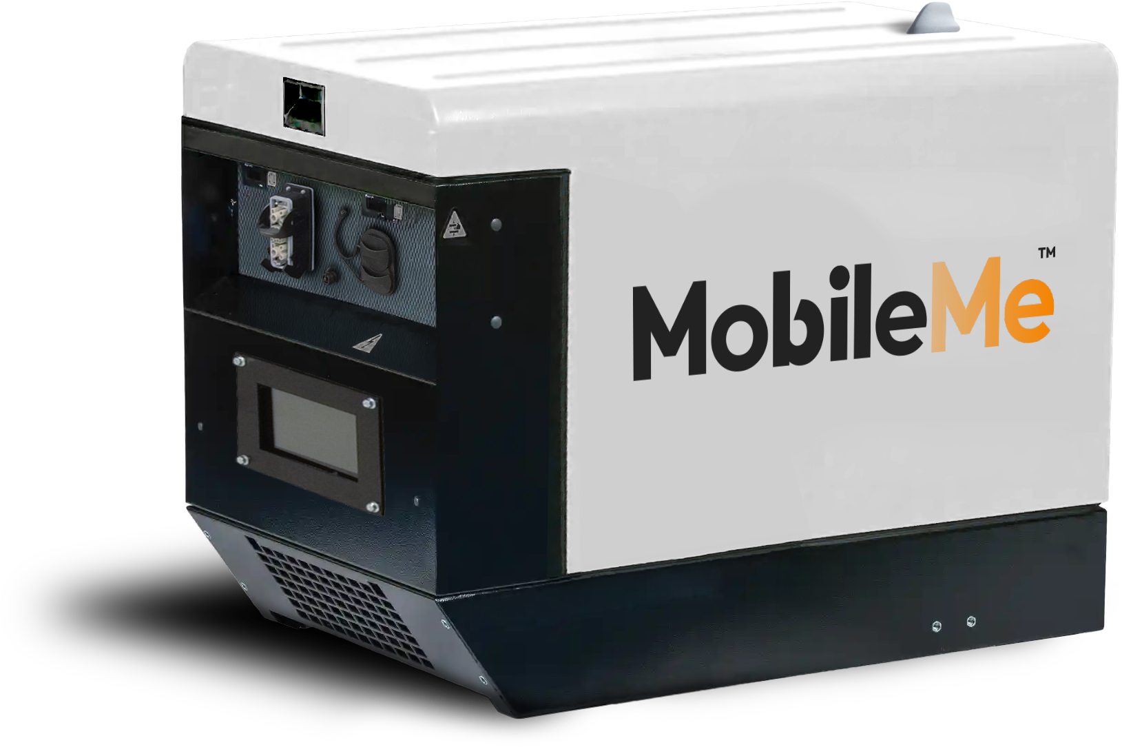 MobileMe-branded white and black mobile EV Charger on a white background