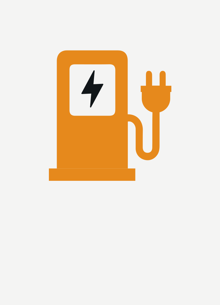 Orange electric vehicle charging station icon with plug and lightning bolt