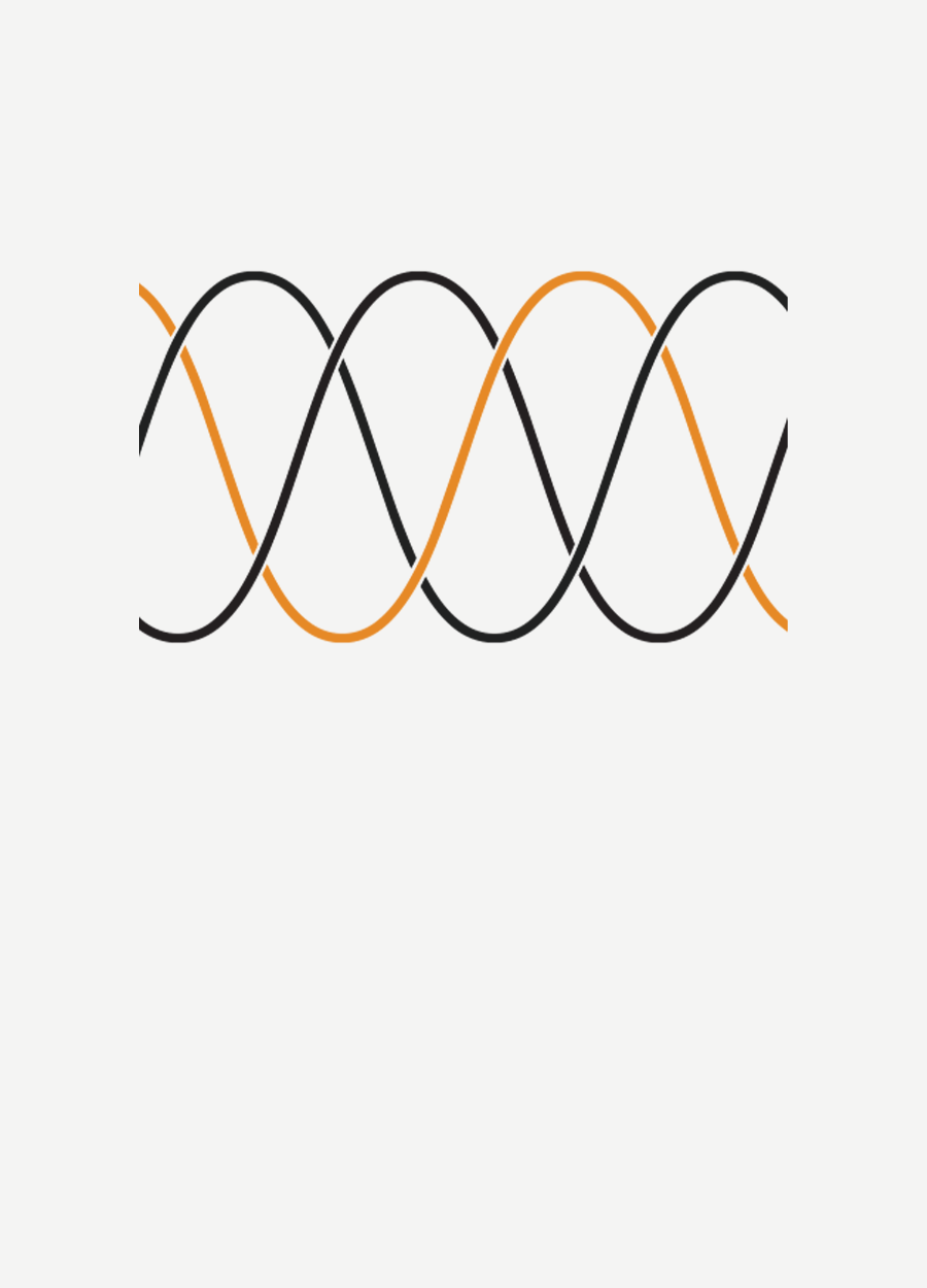 Intertwined black and orange wave-like lines on a light background