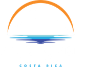 Orange arc above blue and dark blue water,