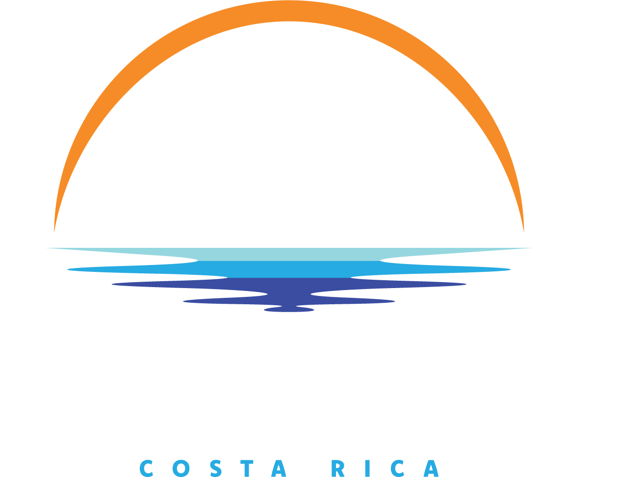 Orange arc above blue and dark blue water,