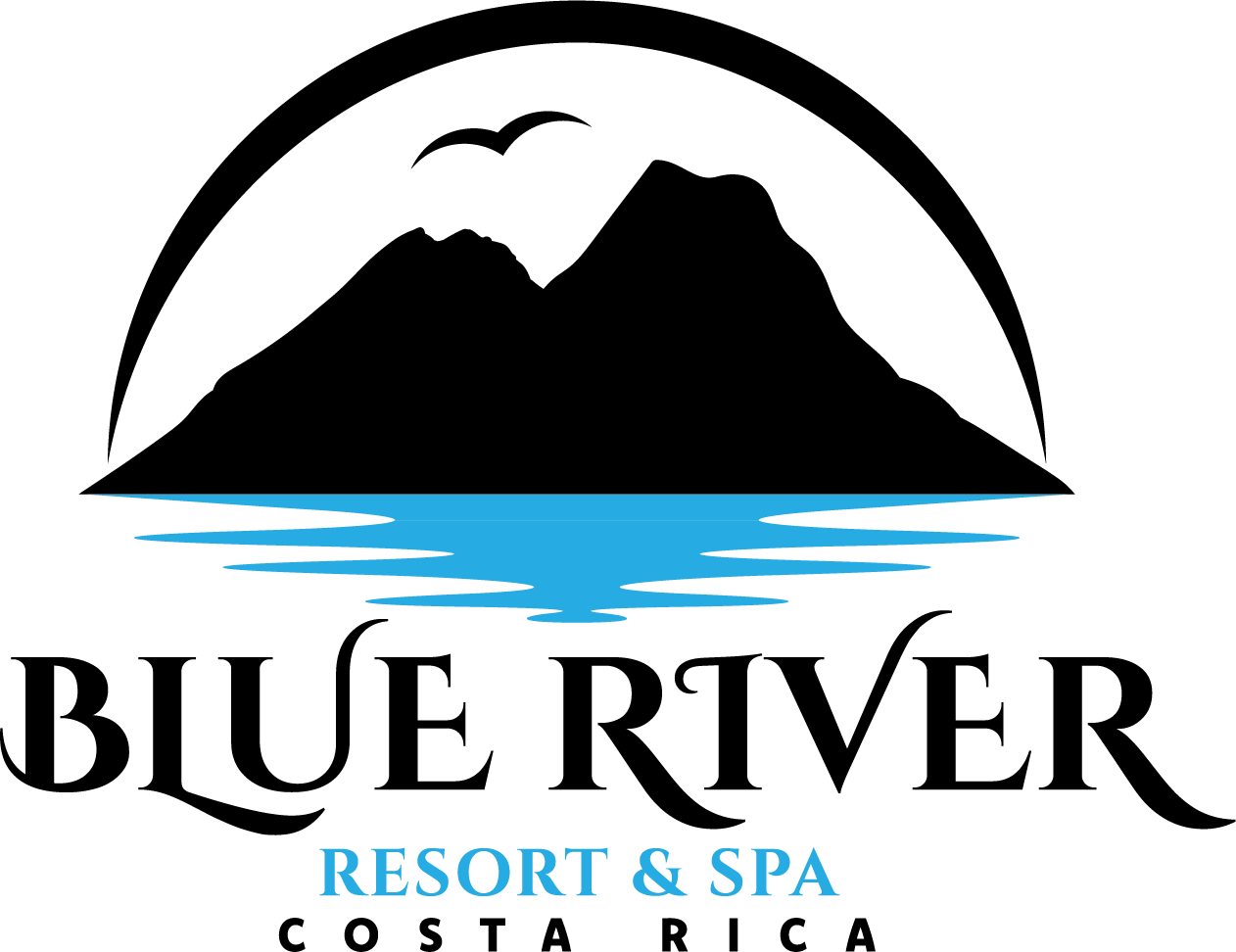 A logo for blue river resort & spa in costa rica