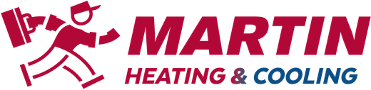 Martin HVAC Logo The logo for martin heating and cooling shows a man carrying a box.