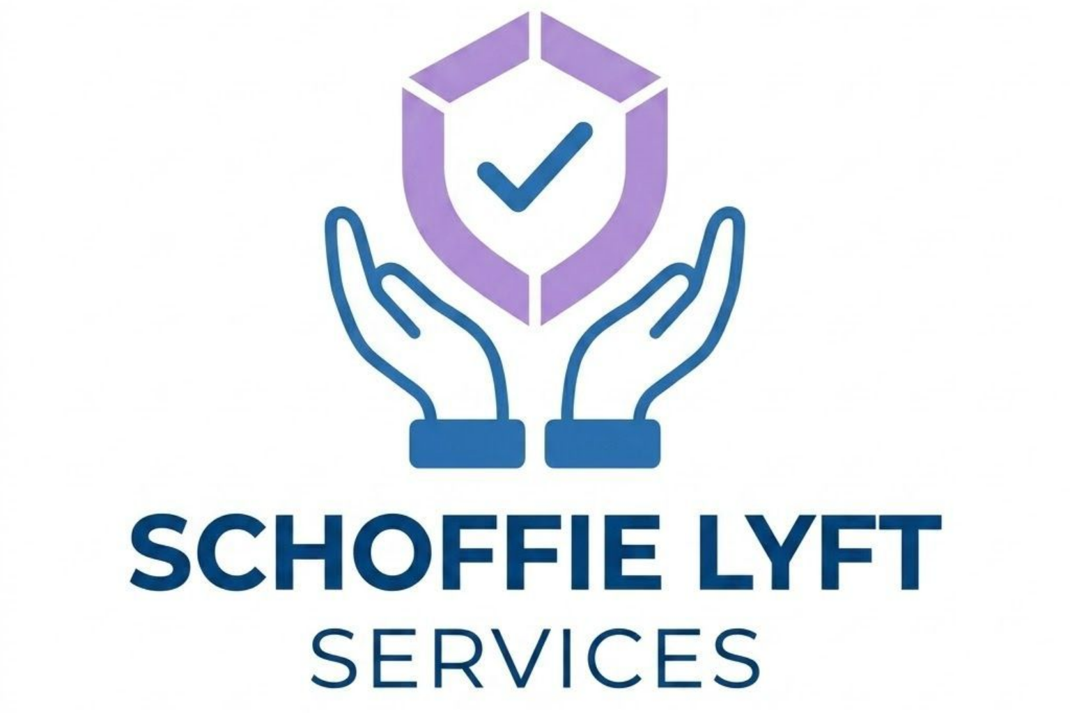 Schoffie Lyft Services logo with blue hands supporting a purple shield and checkmark
