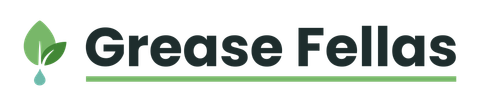 Grease Fellas logo in green, with an environmentally friendly leaf icon