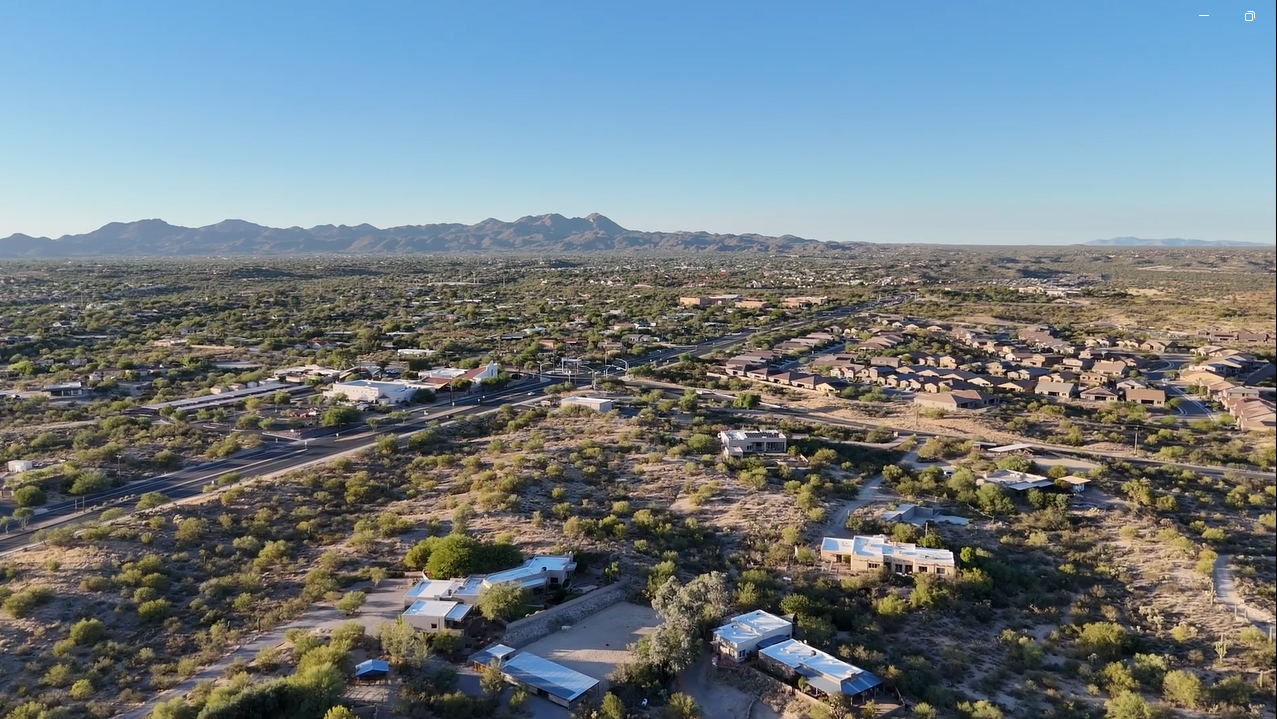 Aerial view of Sanctuary at Silverhawke in Oro Valley, Arizona with the Santa Catalina Mountains in the background.