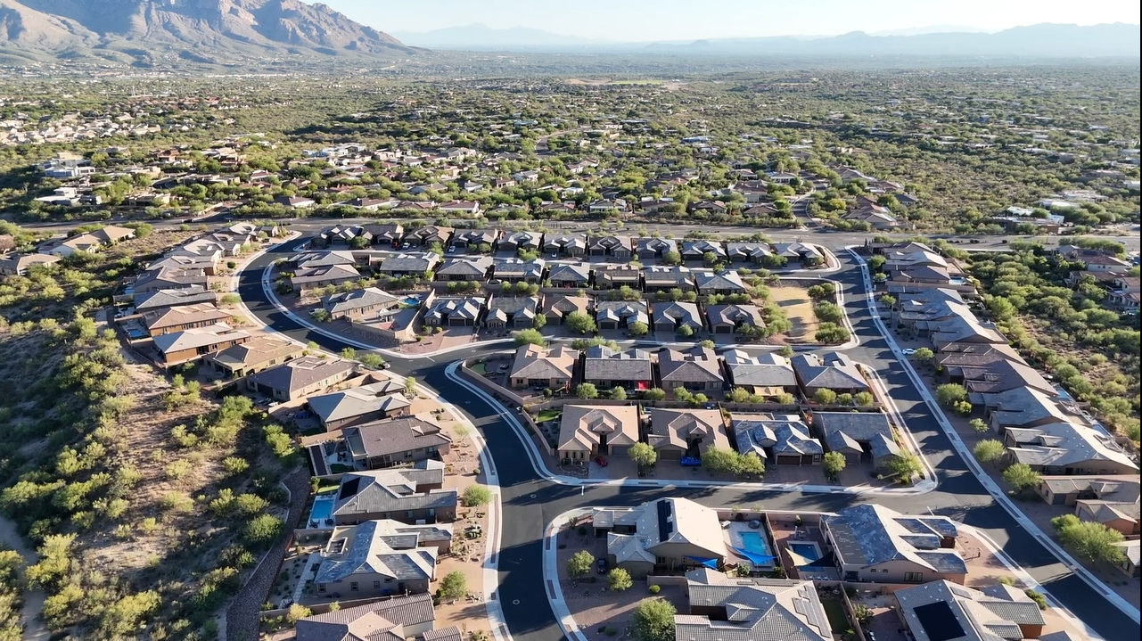 Community-centric living in Rancho Vistoso, Oro Valley, featuring beautiful homes and desert landscaping.