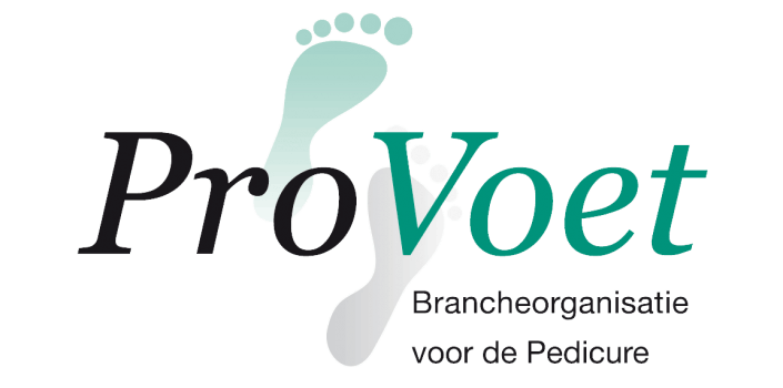 Logo van ProVoet, een Nederlandse organisatie, met een zwarte en turquoise voetafdruk, het woord 