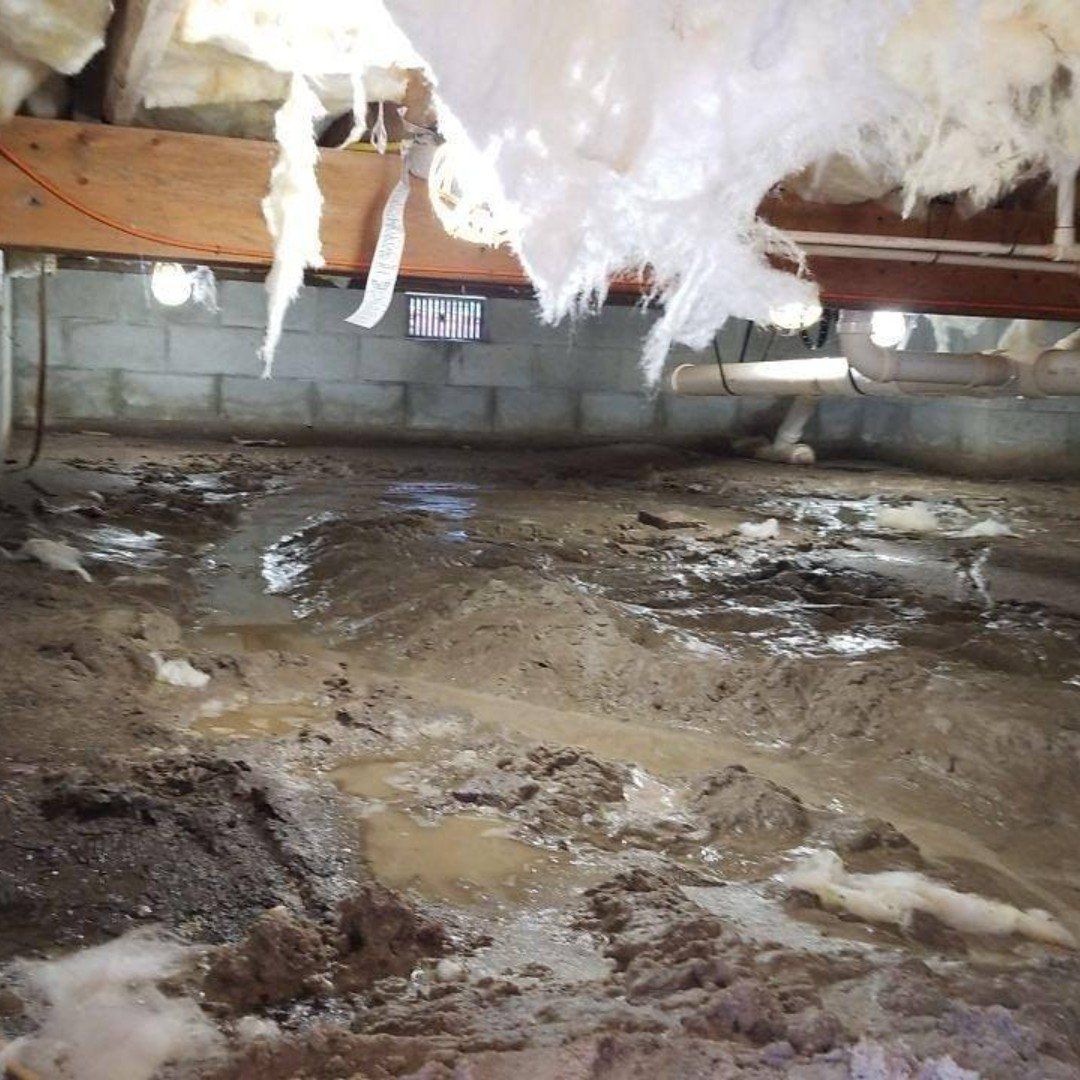 A muddy basement with a sign that says ' emergency exit ' on it