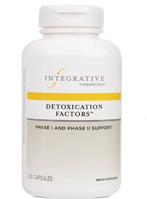 White Integrative Therapeutics Detoxification Factors supplement bottle with yellow band and white cap