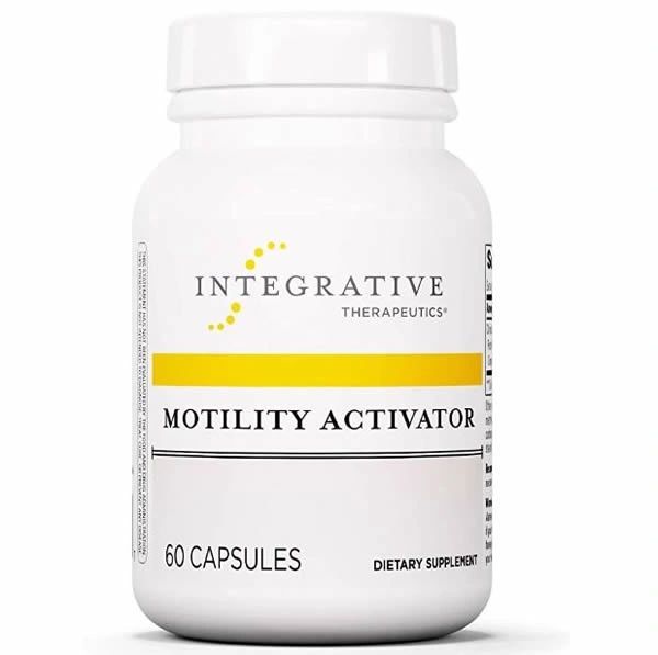 White supplement bottle labeled “Integrative Therapeutics Motility Activator” with yellow band, 60 capsules