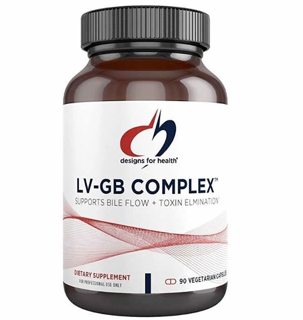 Brown supplement bottle labeled “LV-G COMPLEX” with white label and black cap