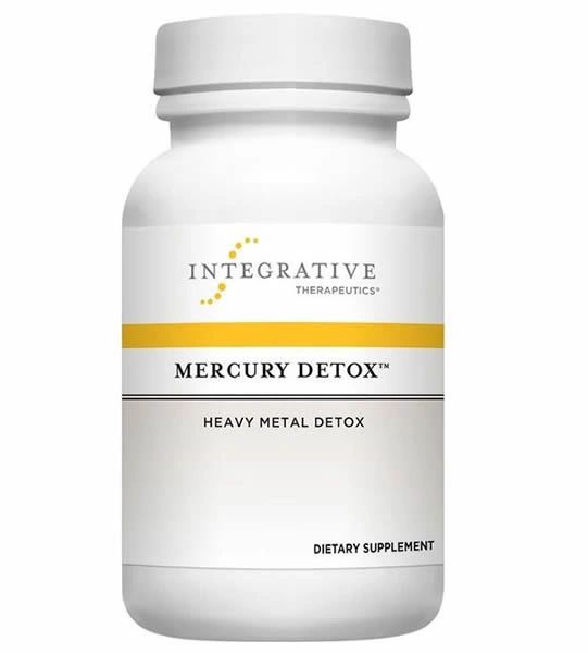 White Integrative Therapeutics Mercury Detox supplement bottle with gold label and gray cap