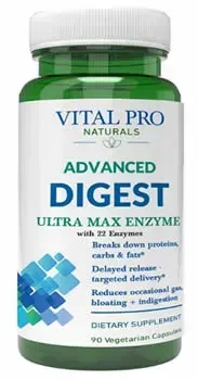 Vital Pro Naturals Advanced Digest Ultra Max enzyme supplement bottle with green cap and white label
