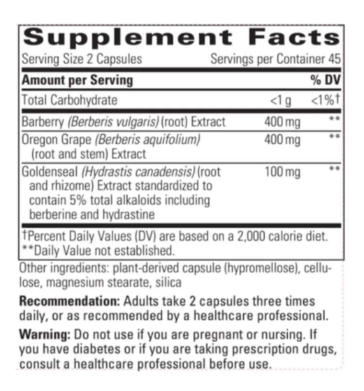 White bottle of Integrative Therapeutics Berberine Complex intestinal support capsules