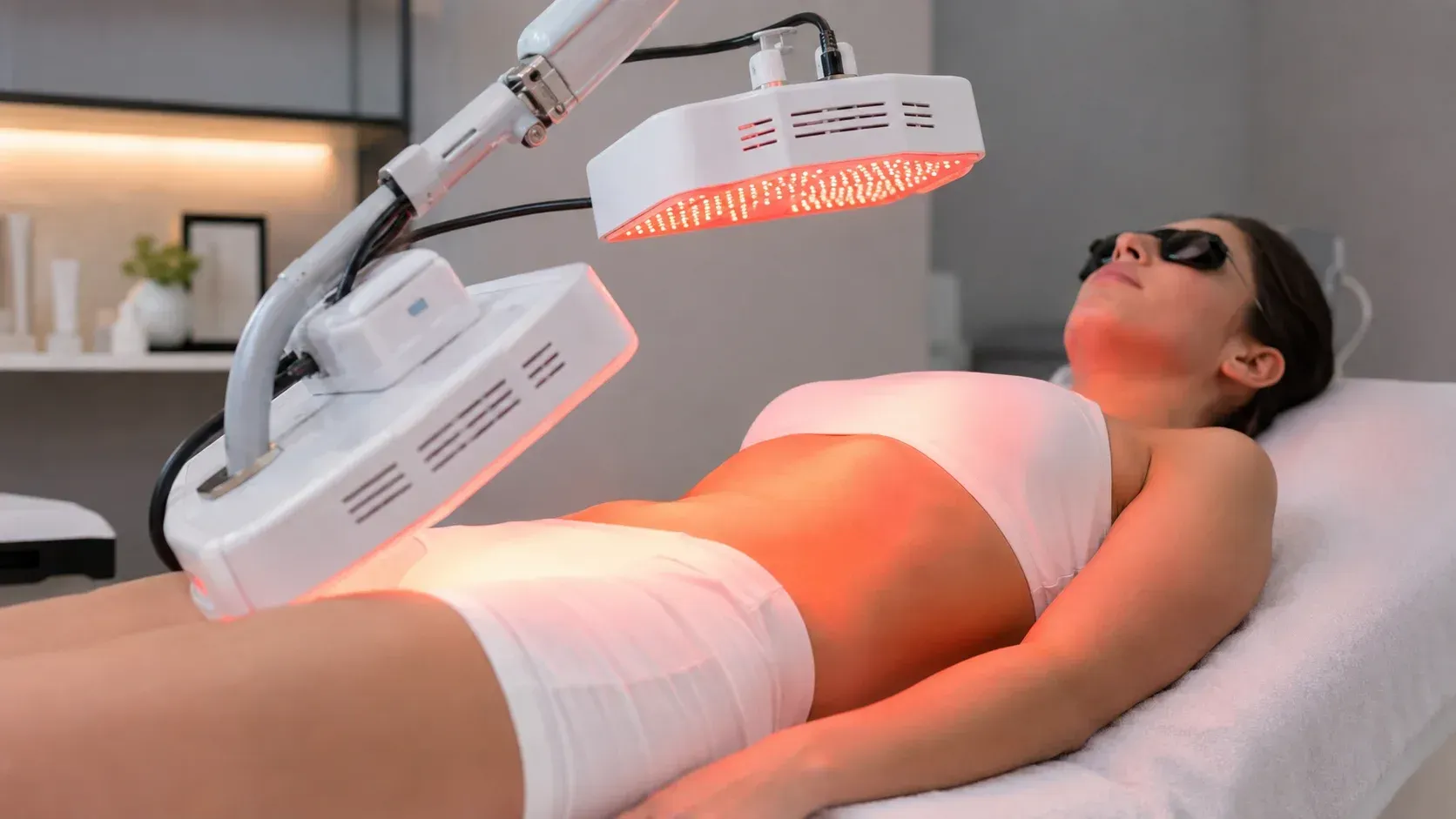 Patient undergoing session to show what is LipoMelt and how does LED fat reduction work.