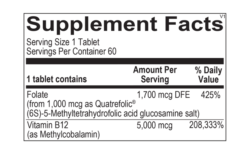 Methyl B12 dietary supplement bottle with white label, blue accents, and black cap