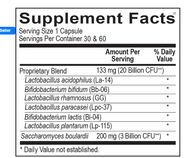 Bottle of Ortho Molecular Products Ortho-Biotic dietary supplement with blue label and black cap