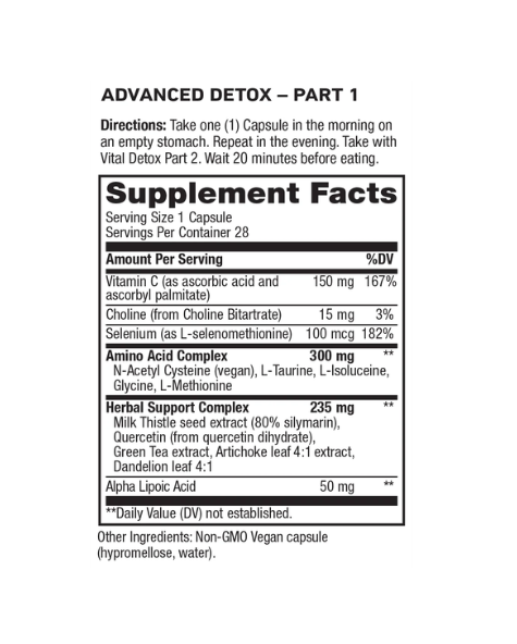 Vital Pro Naturals Advanced Detox supplement box, white with blue text and geometric blue squares