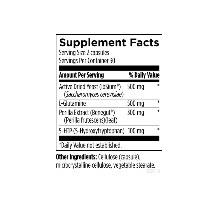 IB Synergy supplement bottle with white label and black cap on a gray background