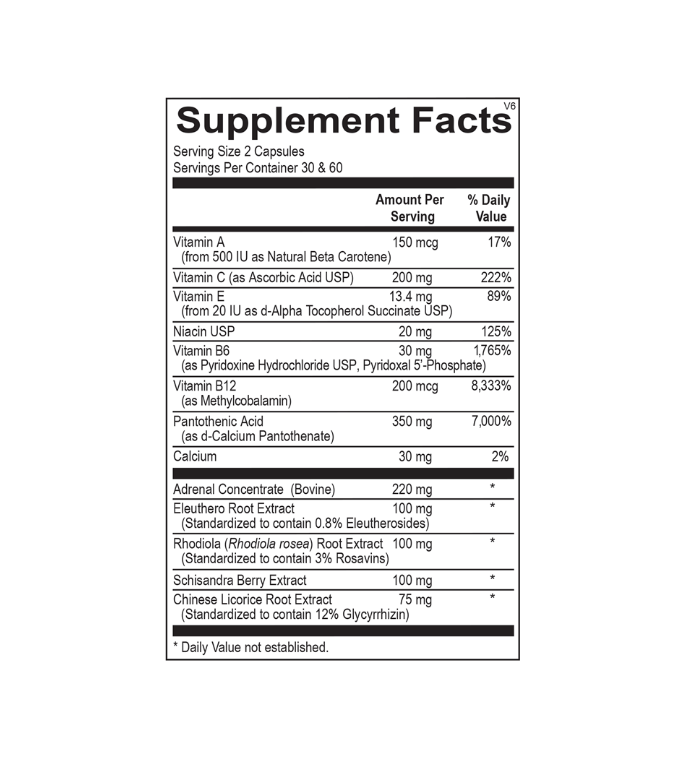 White supplement bottle labeled “Adren-All” with black cap on a plain background